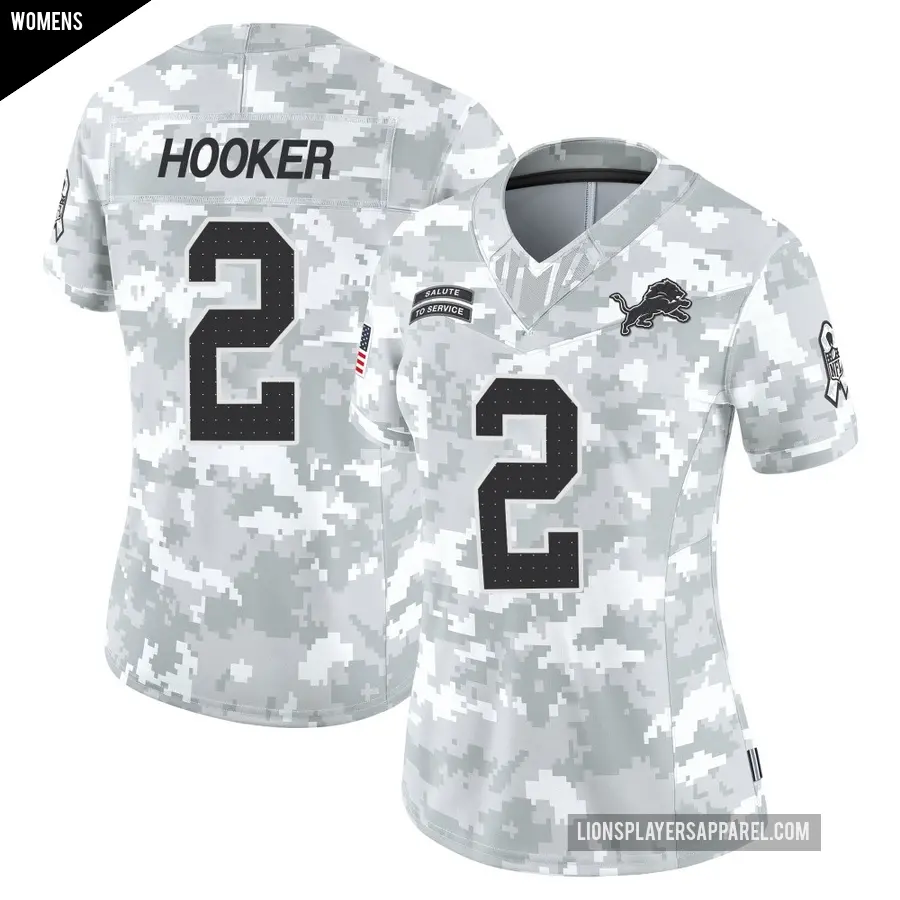 Women's Detroit Lions ＃2 Hendon Hooker Arctic Camo Limited 2024 Salute to Service Jersey